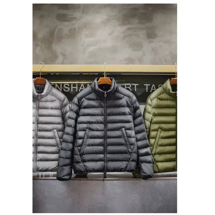 Men Lightweight Down Jacket | Vintage Stand-up Collar Jacket Amekaji