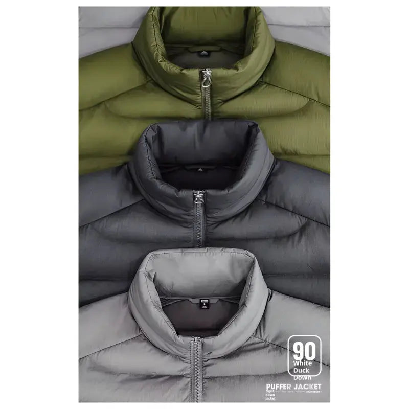 Men Lightweight Down Jacket | Vintage Stand-up Collar Jacket Amekaji