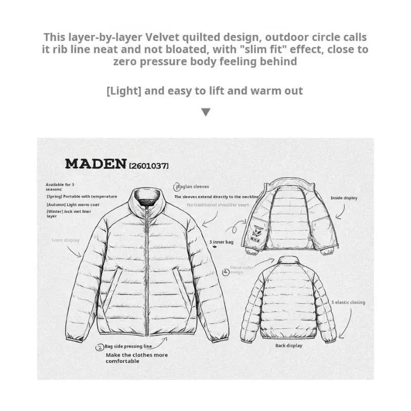 Men Lightweight Down Jacket | Vintage Stand-up Collar Jacket Amekaji