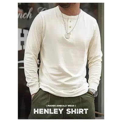 Men Long Sleeved Henley Shirt | Classic Design Round Collar Maden