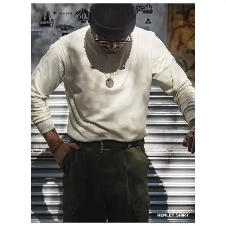 Men Long Sleeved Henley Shirt | Classic Design Round Collar Maden