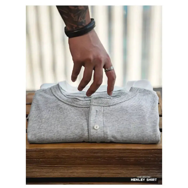 Men Long Sleeved Henley Shirt | Classic Design Round Collar Maden