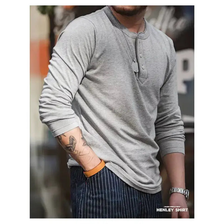 Men Long Sleeved Henley Shirt | Classic Design Round Collar Maden