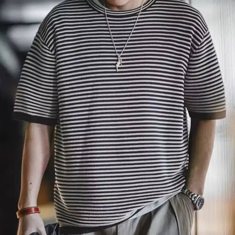 Men O-Neck Knit T-shirt | Striped Contrasting Casual T-shirts Maden