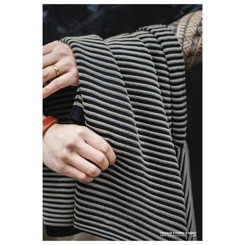 Men O-Neck Knit T-shirt | Striped Contrasting Casual T-shirts Maden