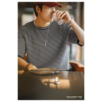 Men O-Neck Knit T-shirt | Striped Contrasting Casual T-shirts Maden