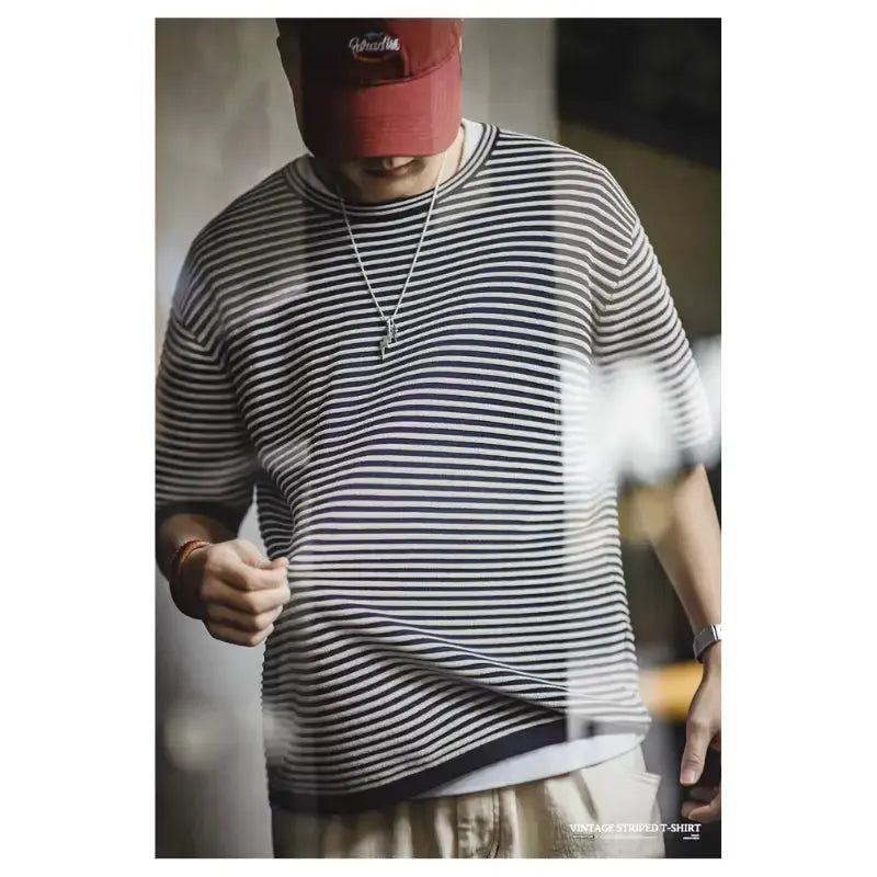 Men O-Neck Knit T-shirt | Striped Contrasting Casual T-shirts Maden