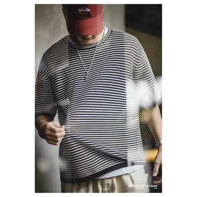 Men O-Neck Knit T-shirt | Striped Contrasting Casual T-shirts Maden