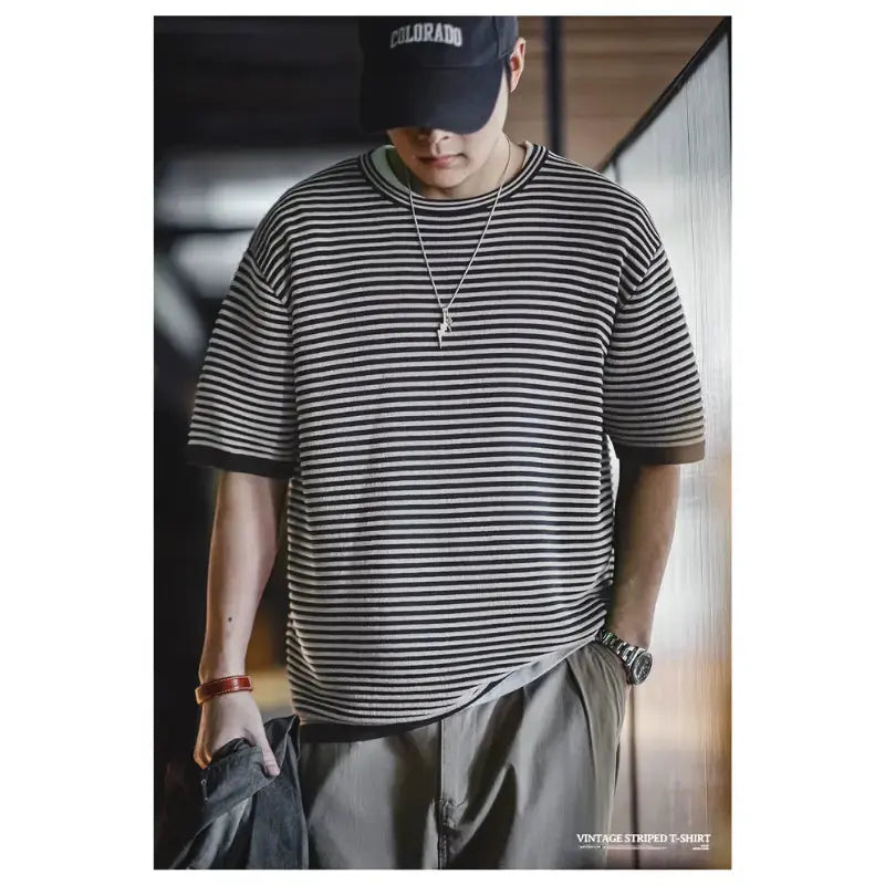 Men O-Neck Knit T-shirt | Striped Contrasting Casual T-shirts Maden