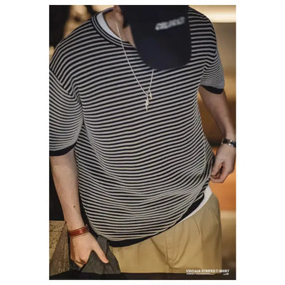 Men O-Neck Knit T-shirt | Striped Contrasting Casual T-shirts Maden