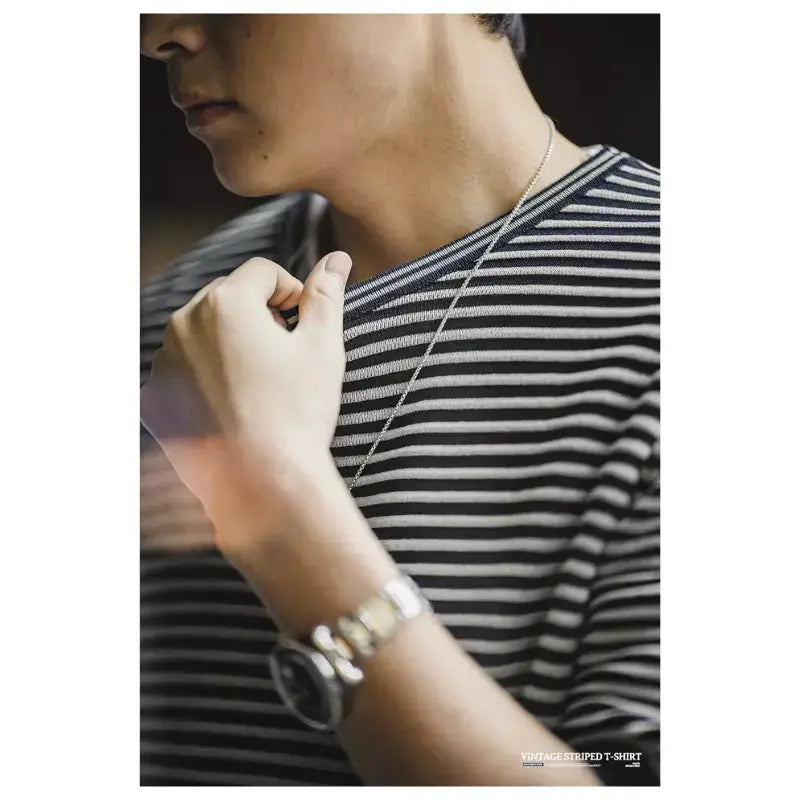 Men O-Neck Knit T-shirt | Striped Contrasting Casual T-shirts Maden