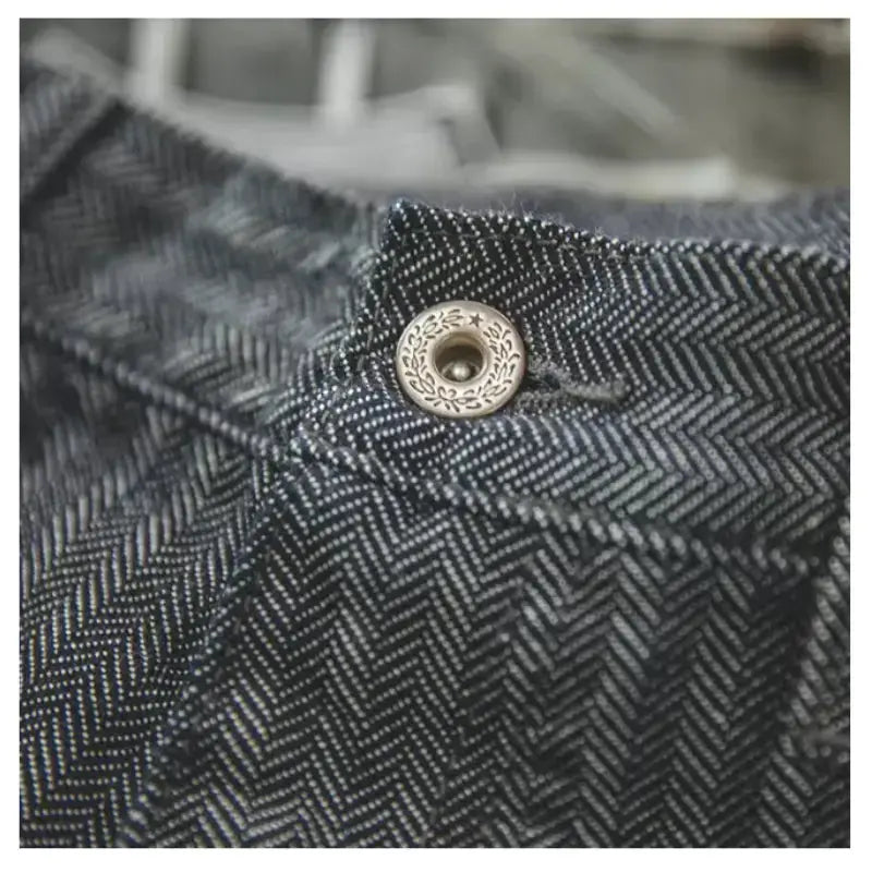 Men Striped Herringbone Trousers | Retro 12.8oz Straight Fit Amekaji
