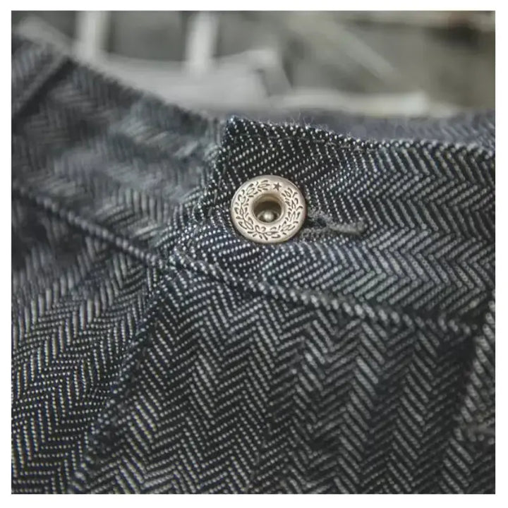 Men Striped Herringbone Trousers | Retro 12.8oz Straight Fit Amekaji