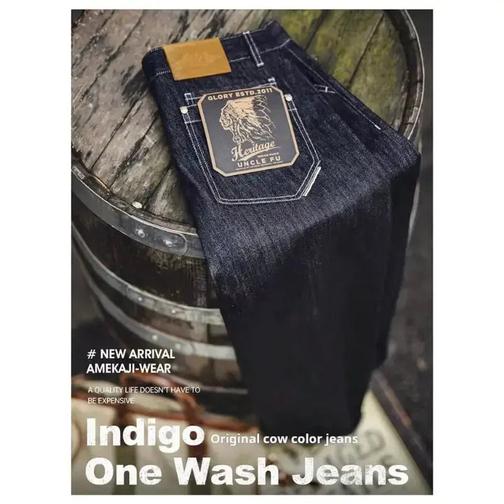 Men Vintage Denim Jeans | Wide Leg 12oz Zip Fly Trousers Amekaji