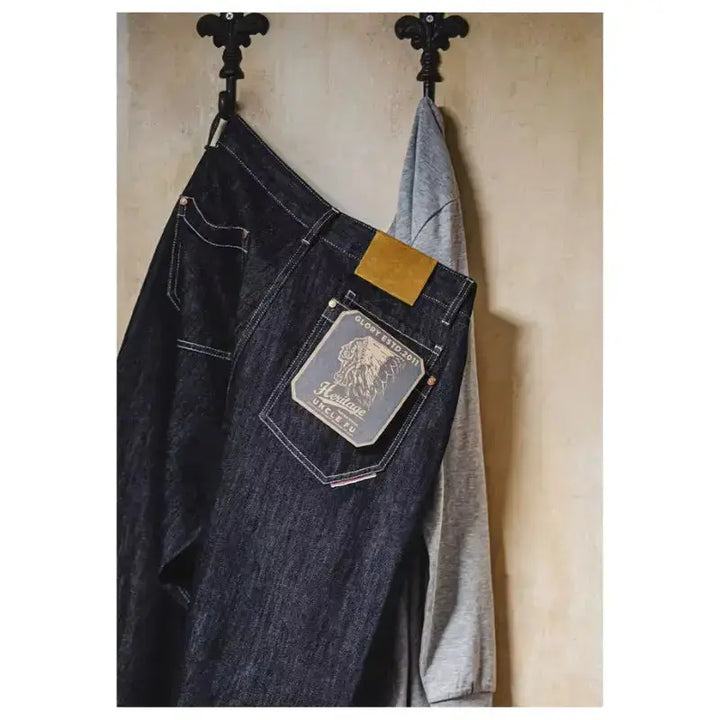 Men Vintage Denim Jeans | Wide Leg 12oz Zip Fly Trousers Amekaji