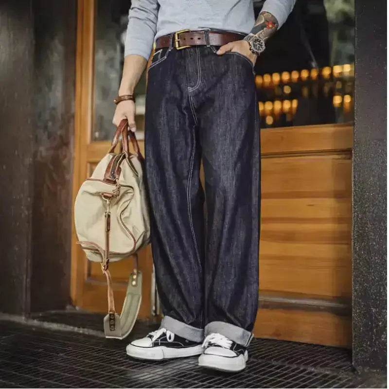 Men Vintage Denim Jeans | Wide Leg 12oz Zip Fly Trousers Amekaji