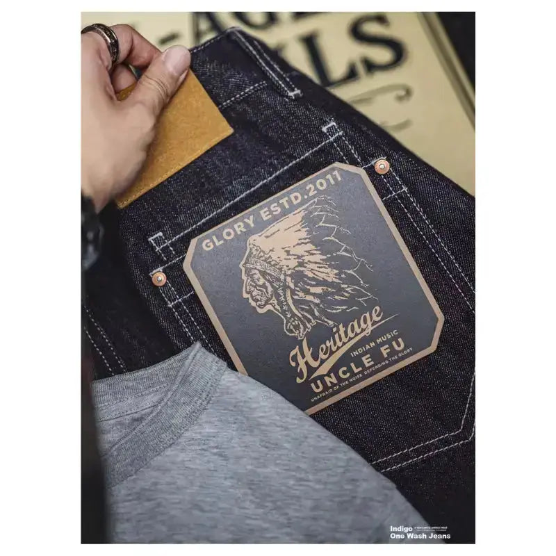 Men Vintage Denim Jeans | Wide Leg 12oz Zip Fly Trousers Amekaji