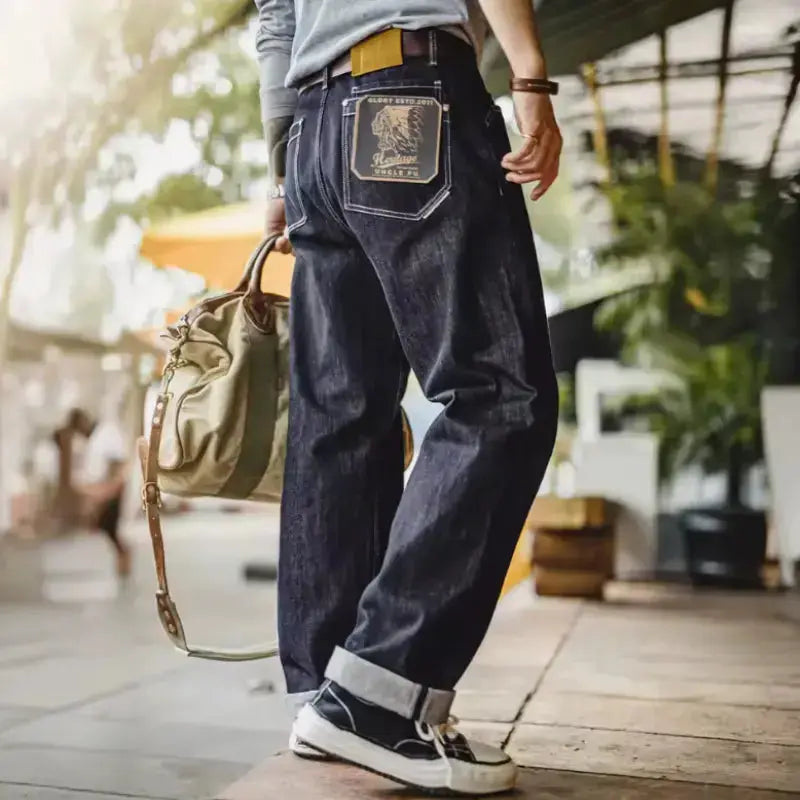 Men Vintage Denim Jeans | Wide Leg 12oz Zip Fly Trousers Amekaji
