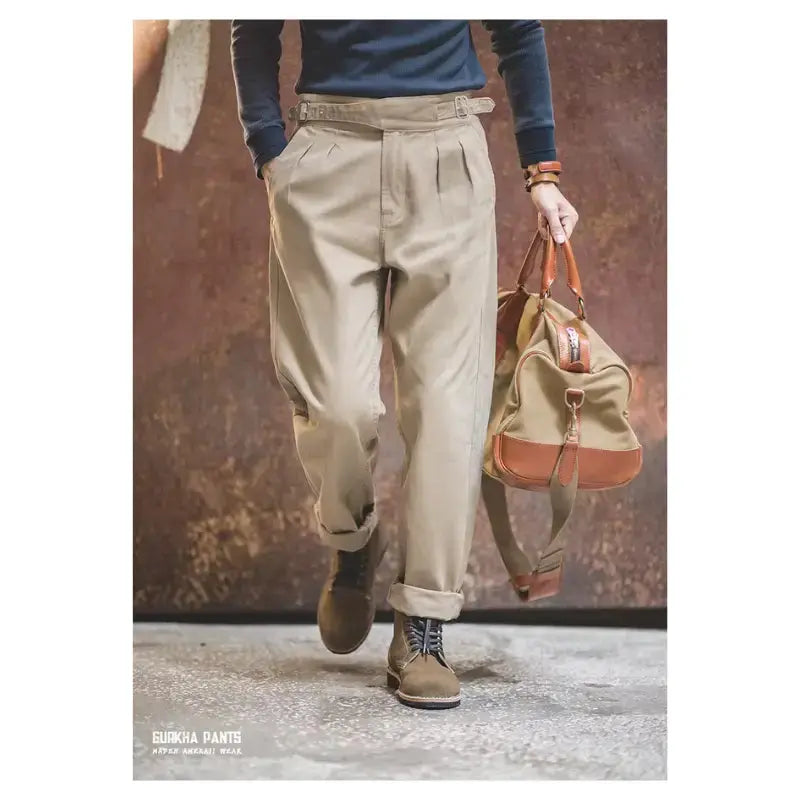 Men Vintage Gurkha Pants | High Waist Casual Cargo Work Pants Maden