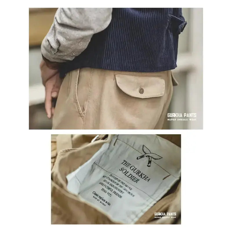 Men Vintage Gurkha Pants | High Waist Casual Cargo Work Pants Maden