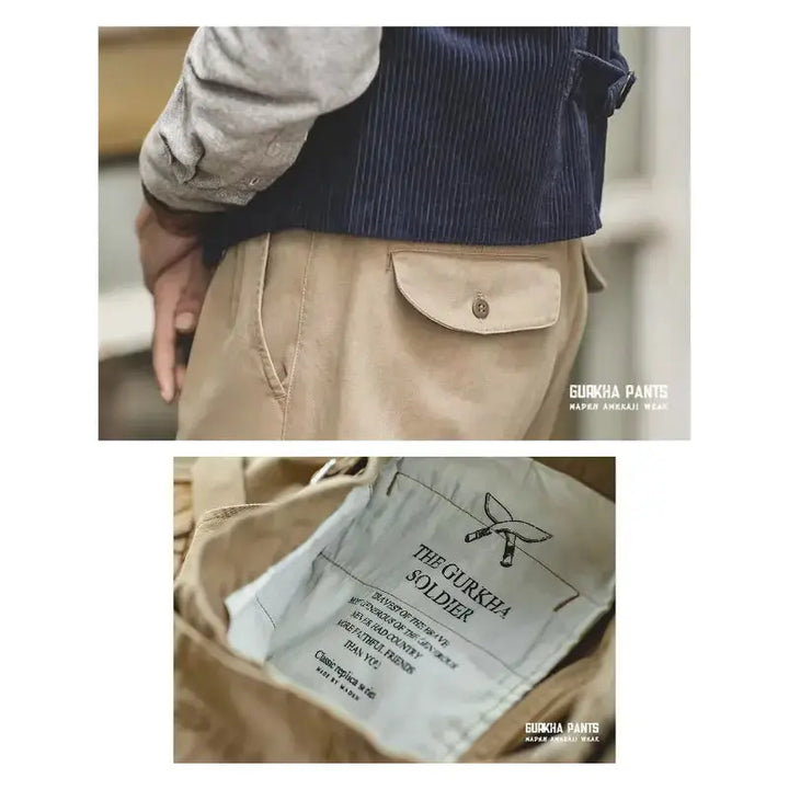 Men Vintage Gurkha Pants | High Waist Casual Cargo Work Pants Maden