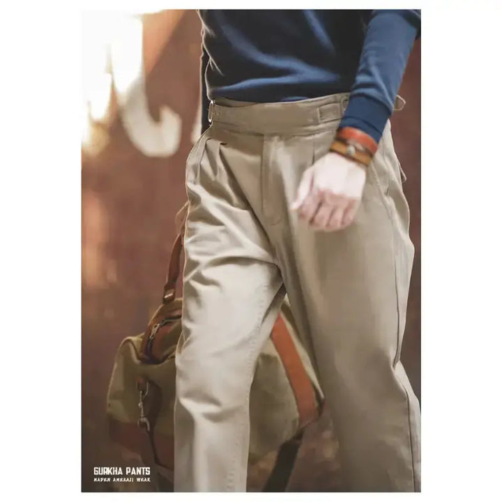 Men Vintage Gurkha Pants | High Waist Casual Cargo Work Pants Maden