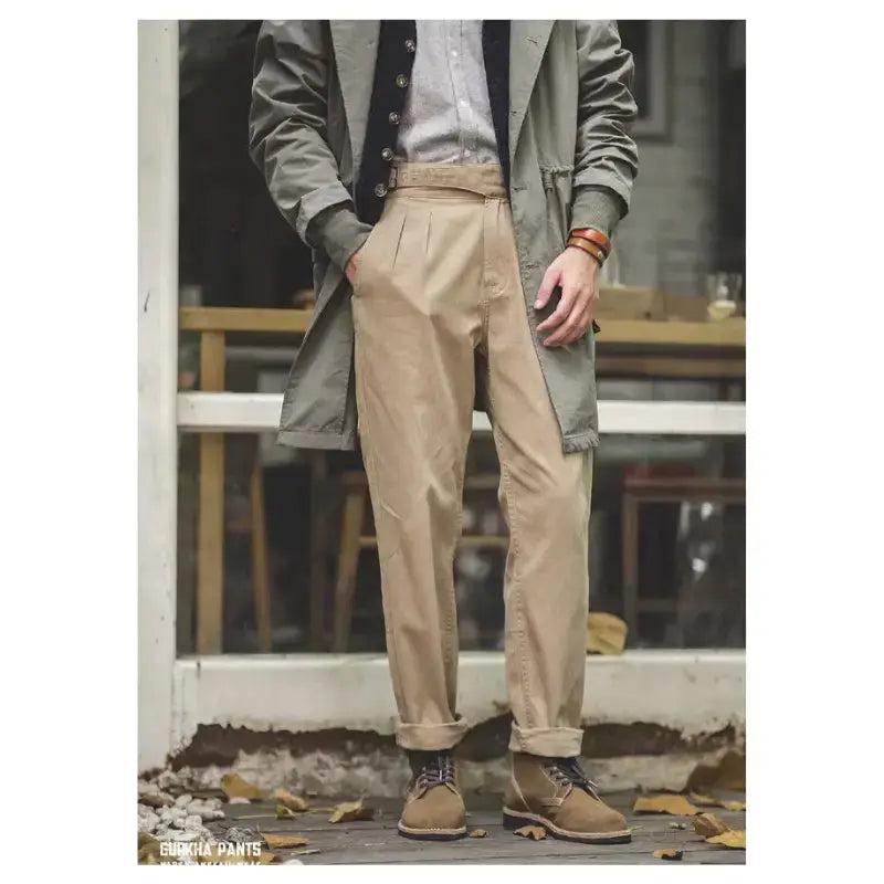 Men Vintage Gurkha Pants | High Waist Casual Cargo Work Pants