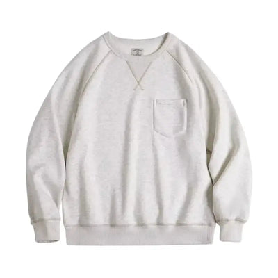 Men Vintage Sweater Hoodie | Round Neck Fleece-lined Hoodie Amekaji