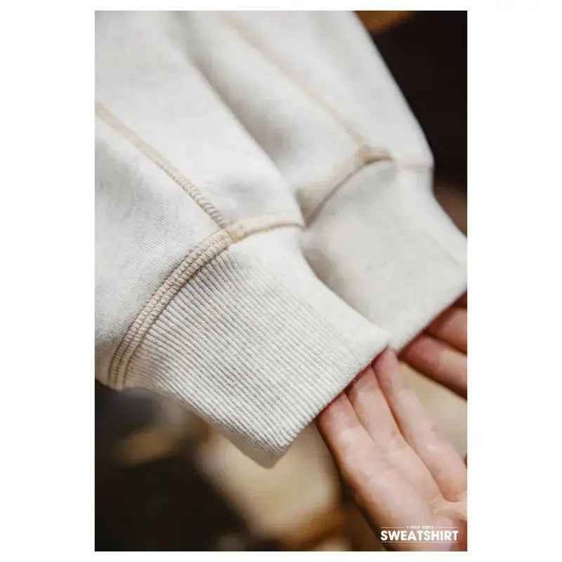Men Vintage Sweater Hoodie | Round Neck Fleece-lined Hoodie Amekaji