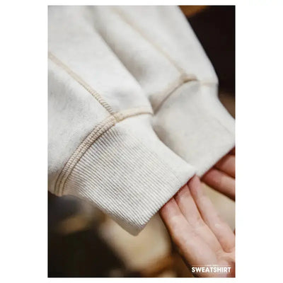 Men Vintage Sweater Hoodie | Round Neck Fleece-lined Hoodie Amekaji