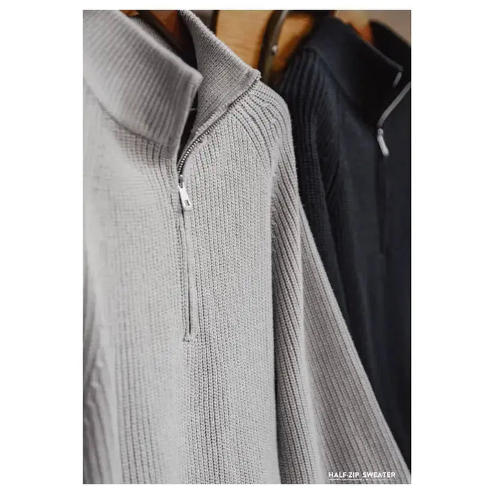 Men Vintage Sweater Pullover | Half Zip Stand Collar Knitwear Amekaji