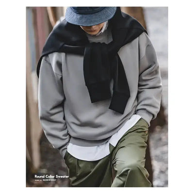 Men Workwear Retro Sweater | Cotton Sweater Hatless Round Neck Maden