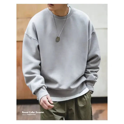 Men Workwear Retro Sweater | Cotton Sweater Hatless Round Neck Maden