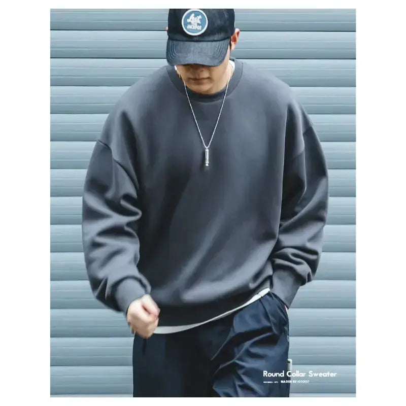 Men Workwear Retro Sweater | Cotton Sweater Hatless Round Neck Maden