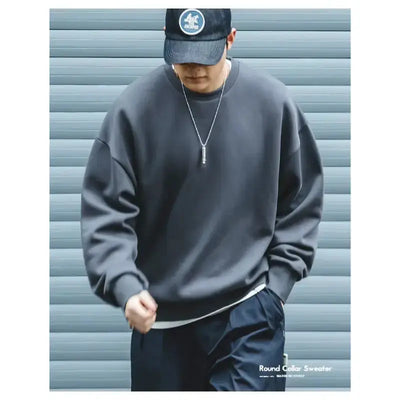 Men Workwear Retro Sweater | Cotton Sweater Hatless Round Neck Maden