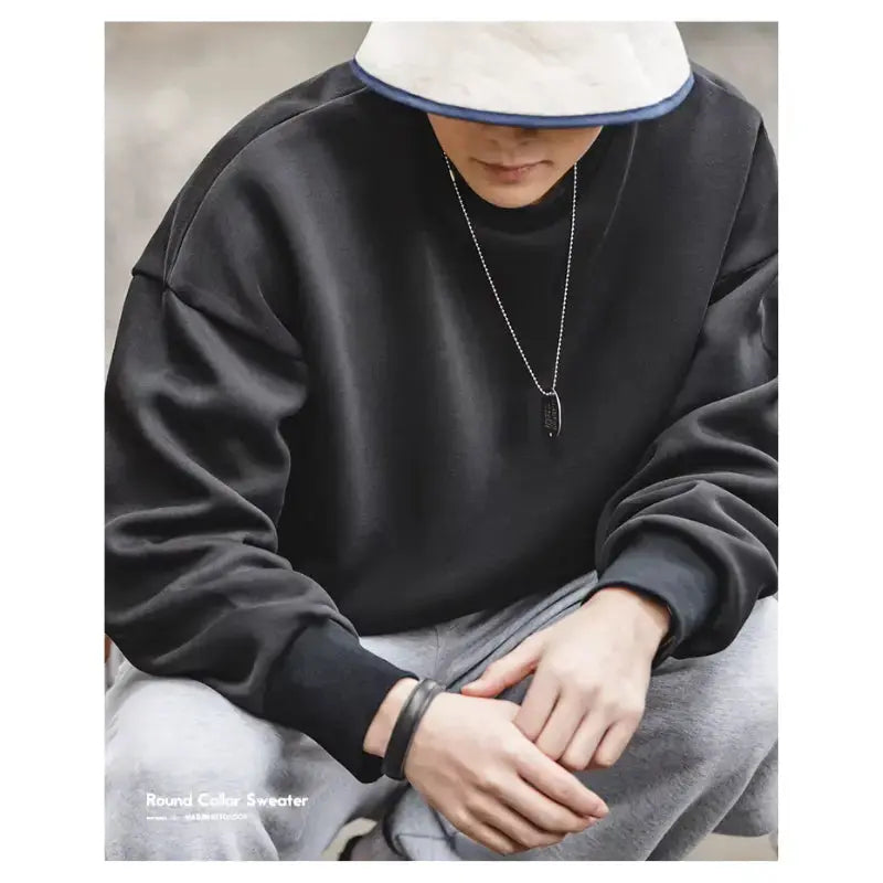 Men Workwear Retro Sweater | Cotton Sweater Hatless Round Neck Maden