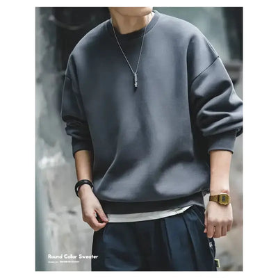 Men Workwear Retro Sweater | Cotton Sweater Hatless Round Neck Maden