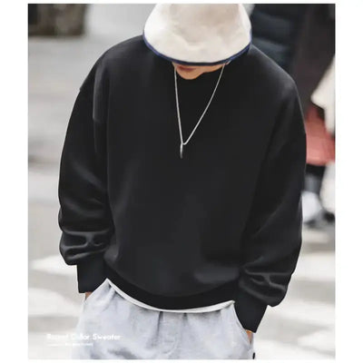 Men Workwear Retro Sweater | Cotton Sweater Hatless Round Neck Maden
