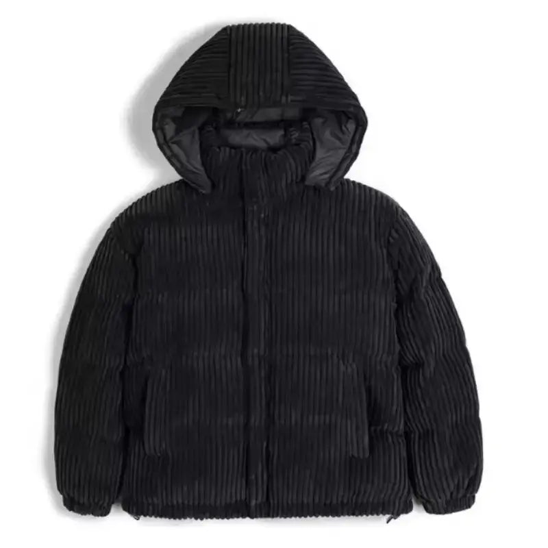 Mens Corduroy Down Jacket | Striped Hooded Vintage Jackets Amekaji