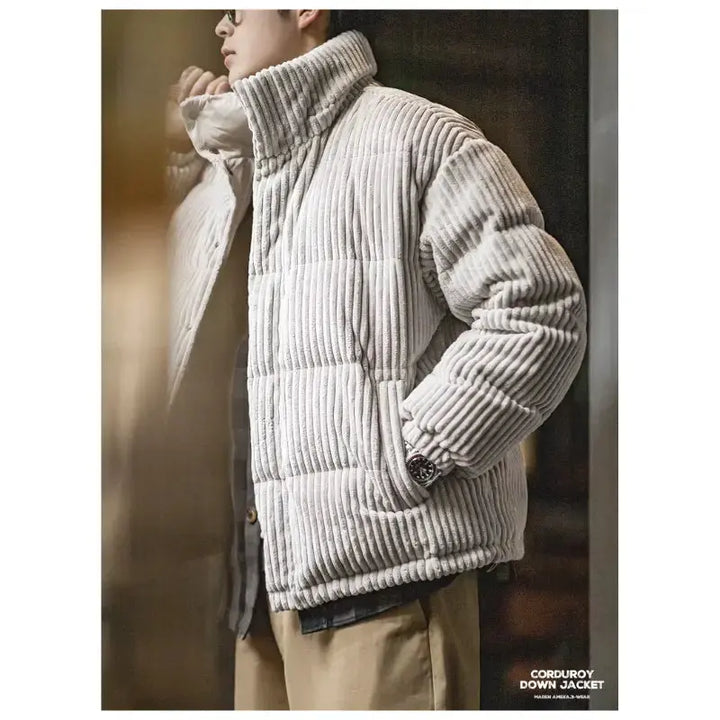 Mens Corduroy Down Jacket | Striped Hooded Vintage Jackets Amekaji