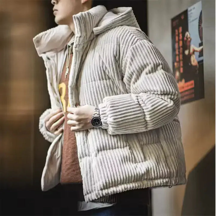 Mens Corduroy Down Jacket | Striped Hooded Vintage Jackets Amekaji
