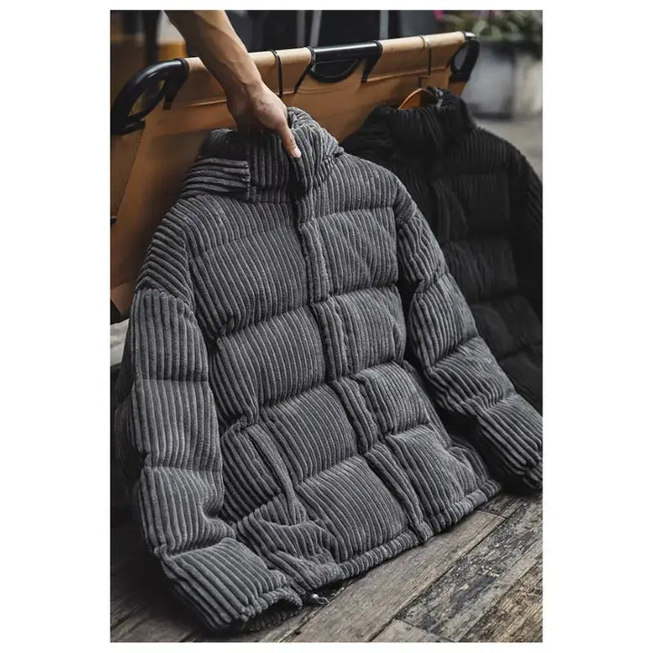 Mens Corduroy Down Jacket | Striped Hooded Vintage Jackets Amekaji