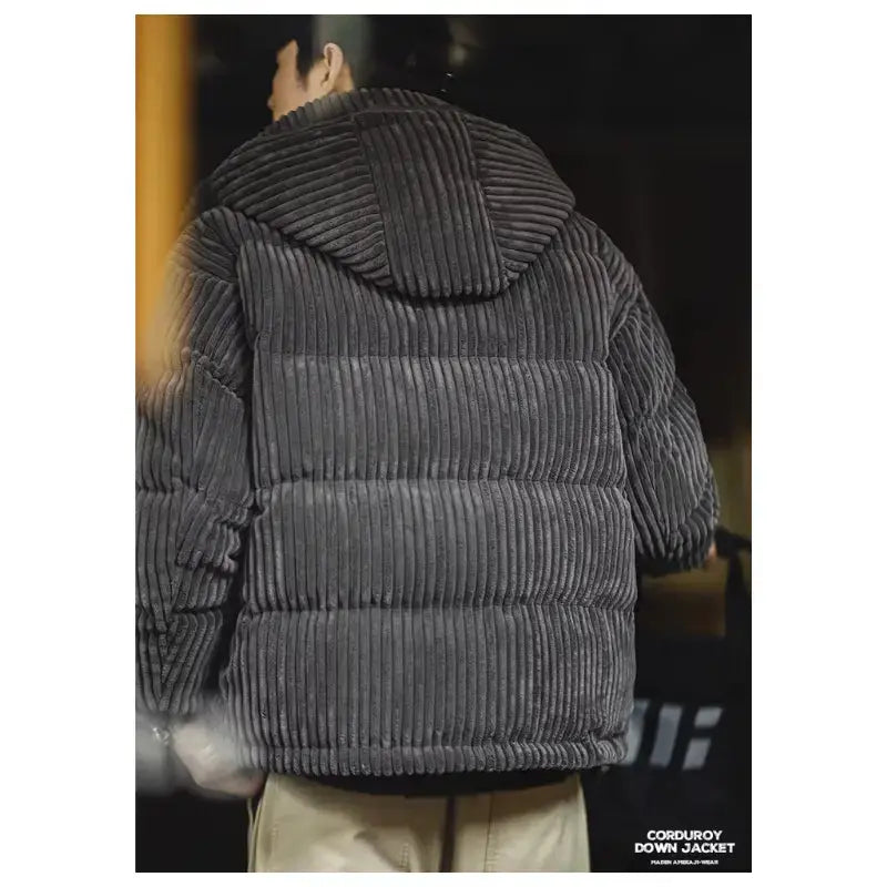 Mens Corduroy Down Jacket | Striped Hooded Vintage Jackets Amekaji