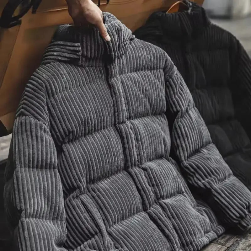 Mens Corduroy Down Jacket | Striped Hooded Vintage Jackets Amekaji