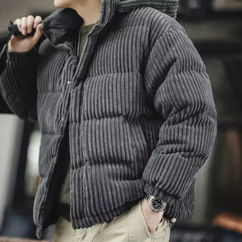 Mens Corduroy Down Jacket | Striped Hooded Vintage Jackets Amekaji