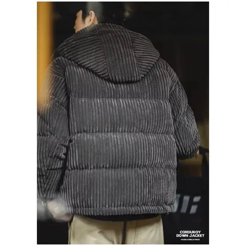 Mens Corduroy Down Jacket | Striped Hooded Vintage Jackets Amekaji