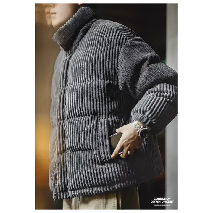 Mens Corduroy Down Jacket | Striped Hooded Vintage Jackets Amekaji