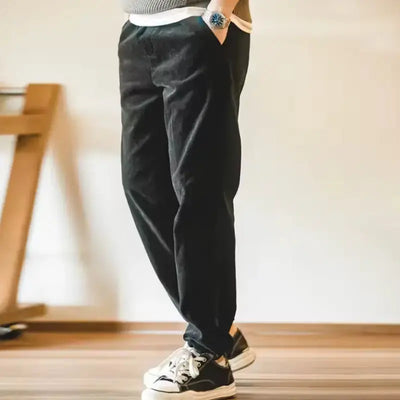 Mens Corduroy Vintage Pants | Elastic Waistband Straight Pants Amekaji