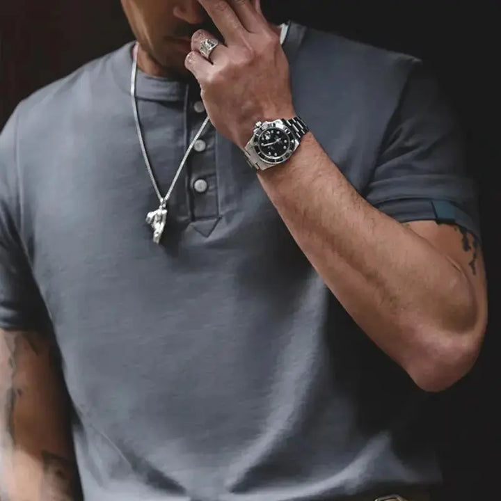 Mens Henley Cotton T-Shirts | Soft Vintage Tops Tee Amekaji