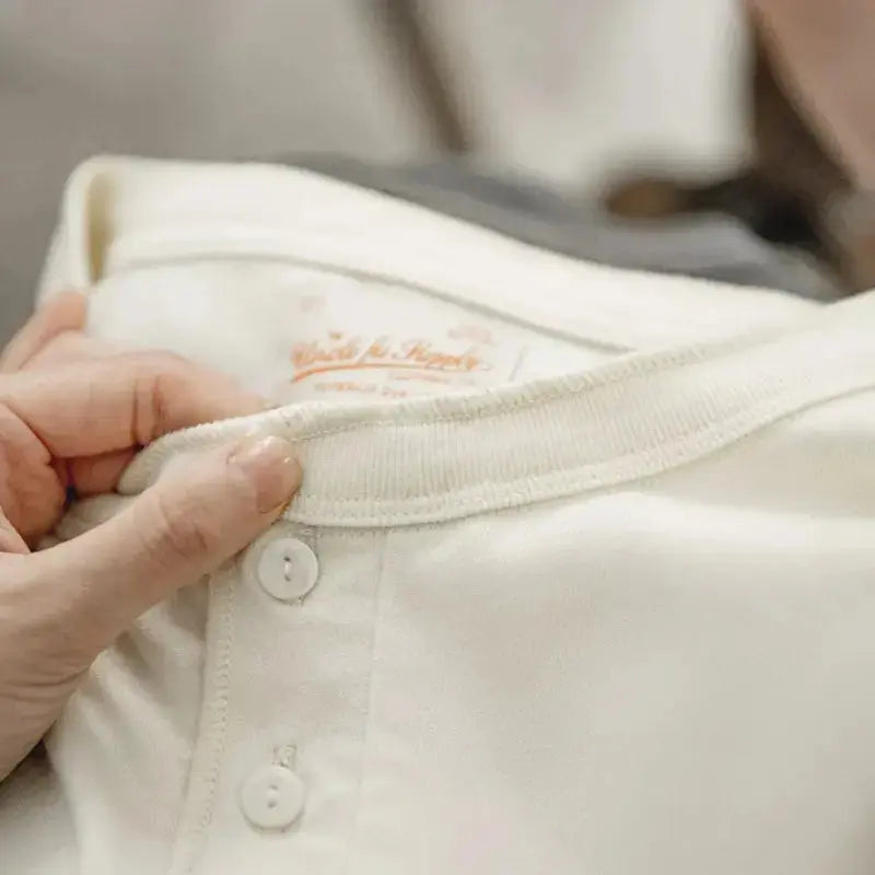 Mens Henley Cotton T-Shirts | Soft Vintage Tops Tee Amekaji